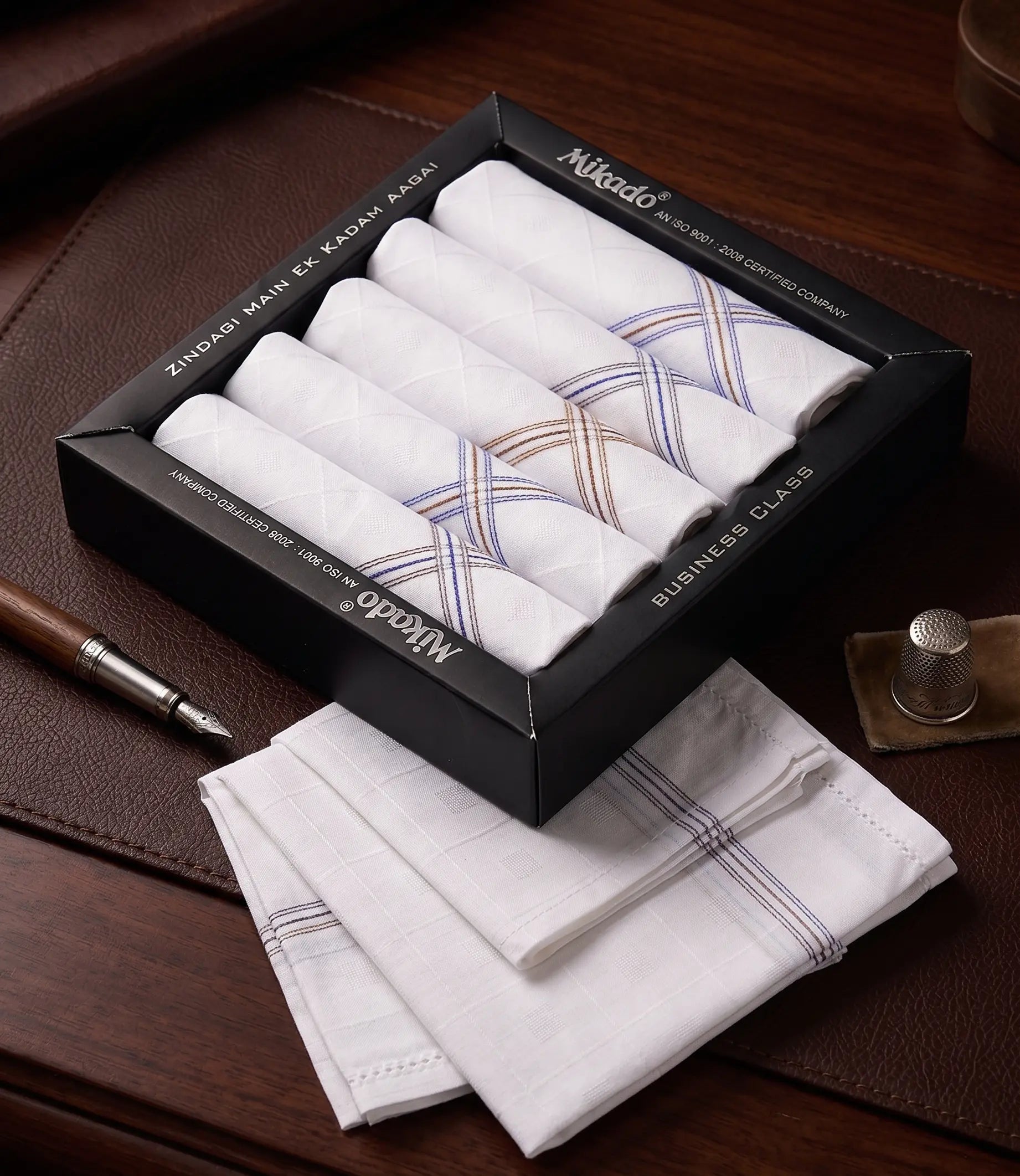 Fine Striped 100% Cotton Hanky Mikado