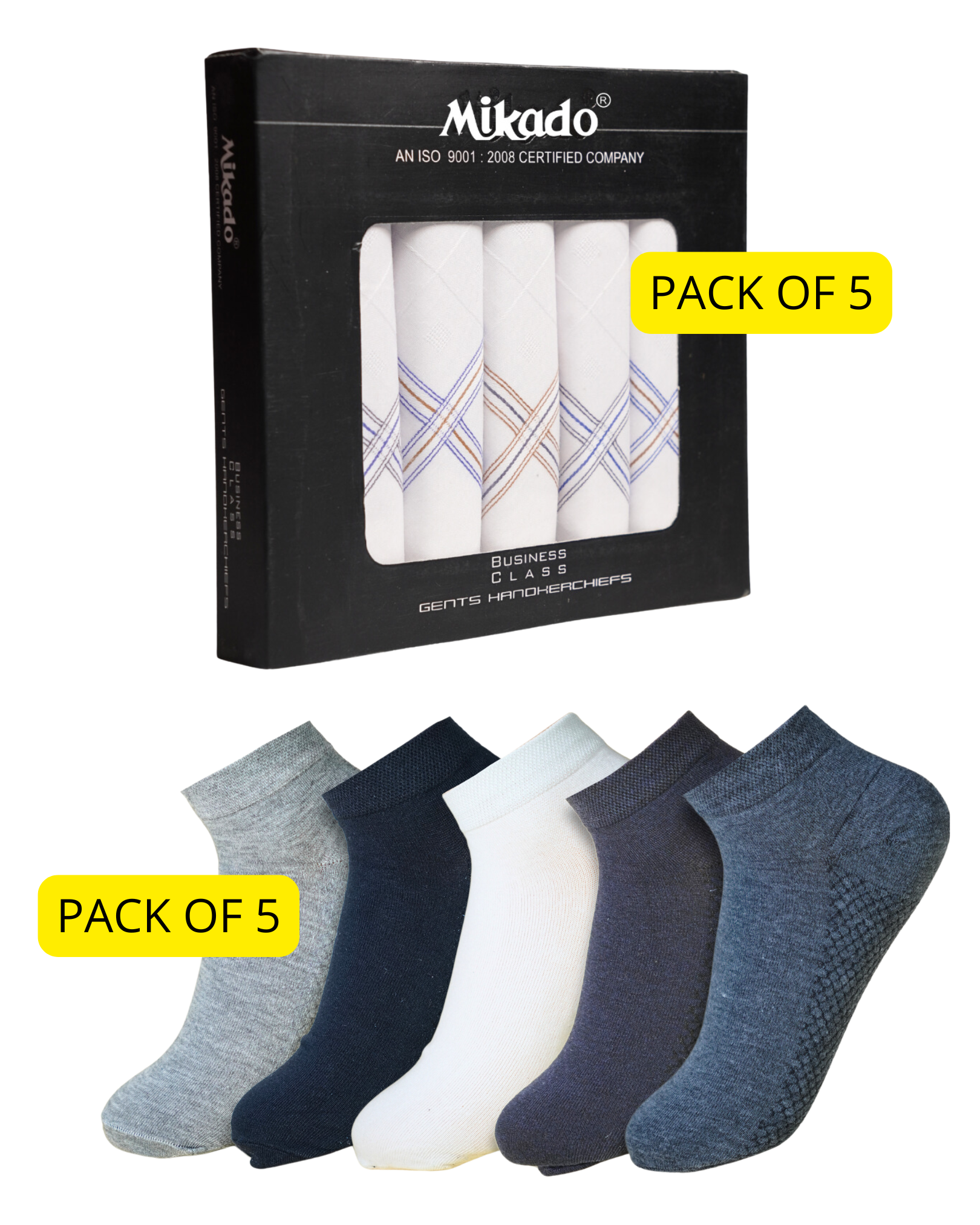 Sock and Square Combo of Cotton Hanky and premium Socks.
