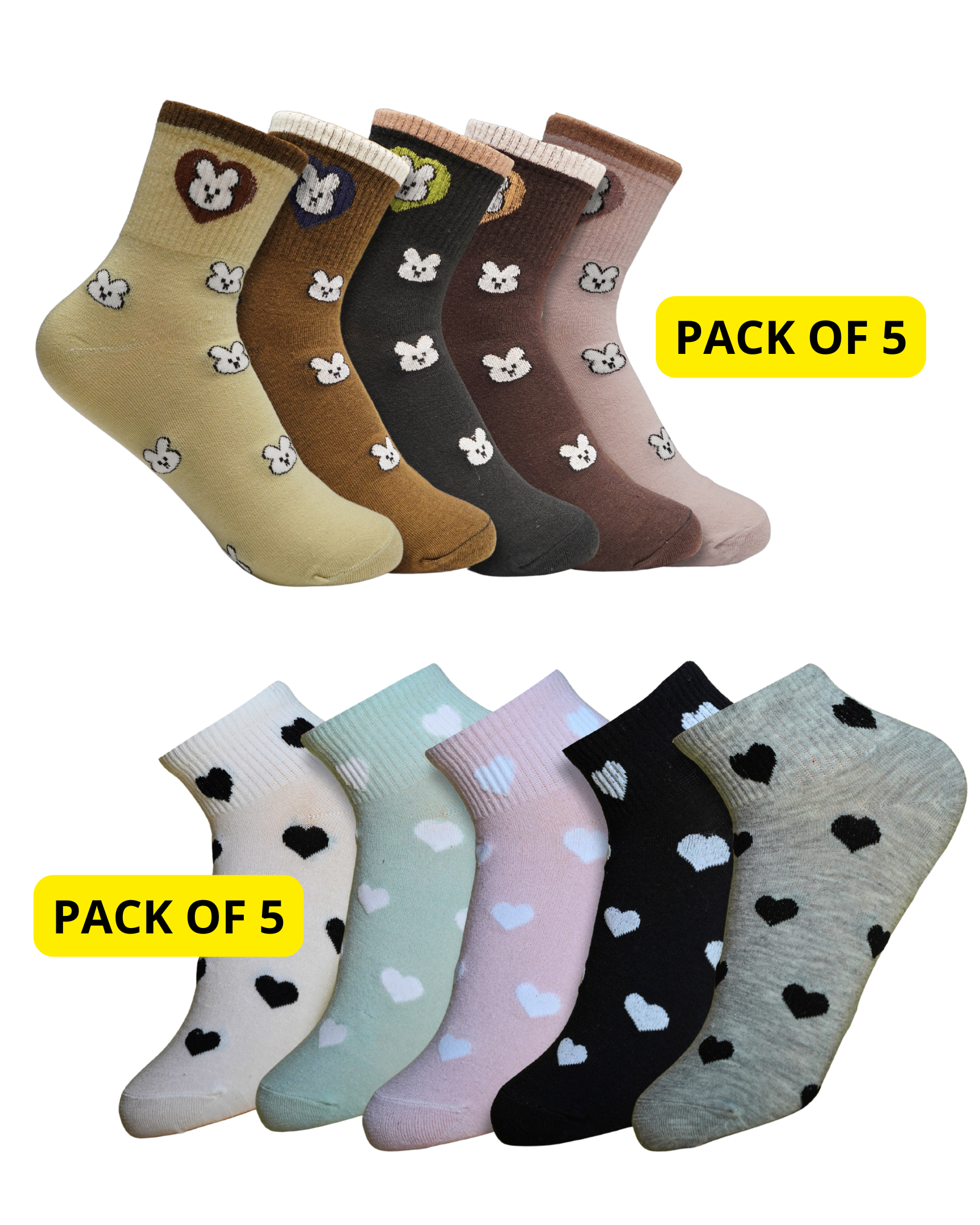Hop and heart Combo Socks (PACK OF 10)