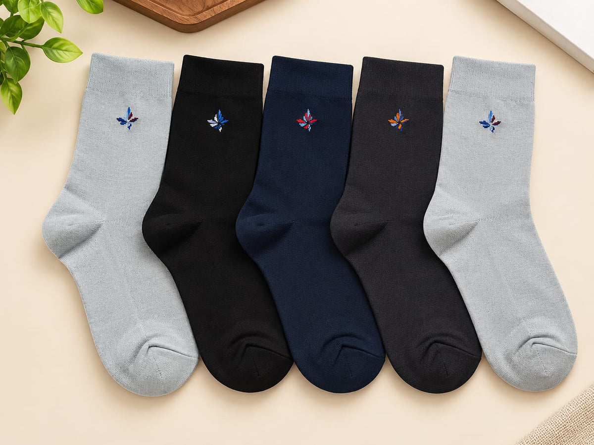 Men’s Ankle Length Cotton Socks - Solids Pack of 5