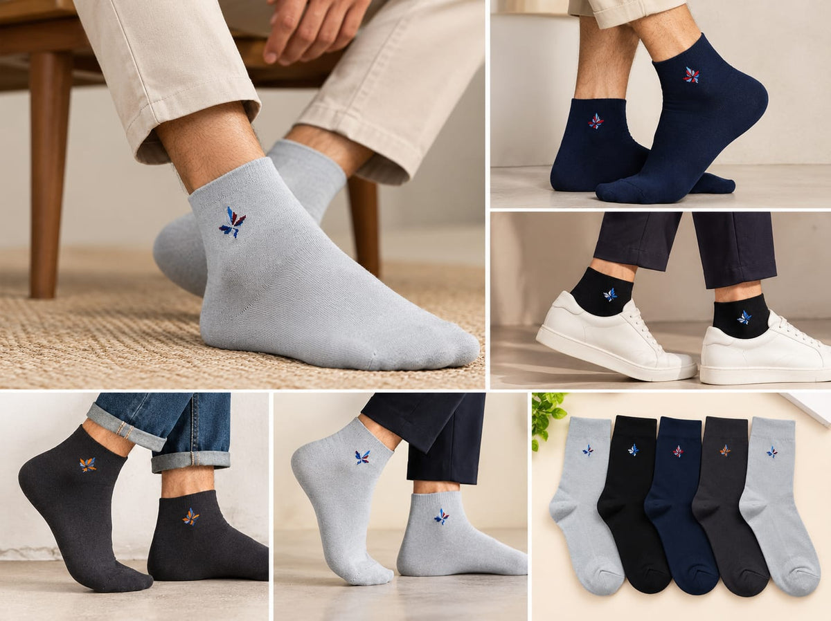 Men’s Ankle Length Cotton Socks - Solids Pack of 5