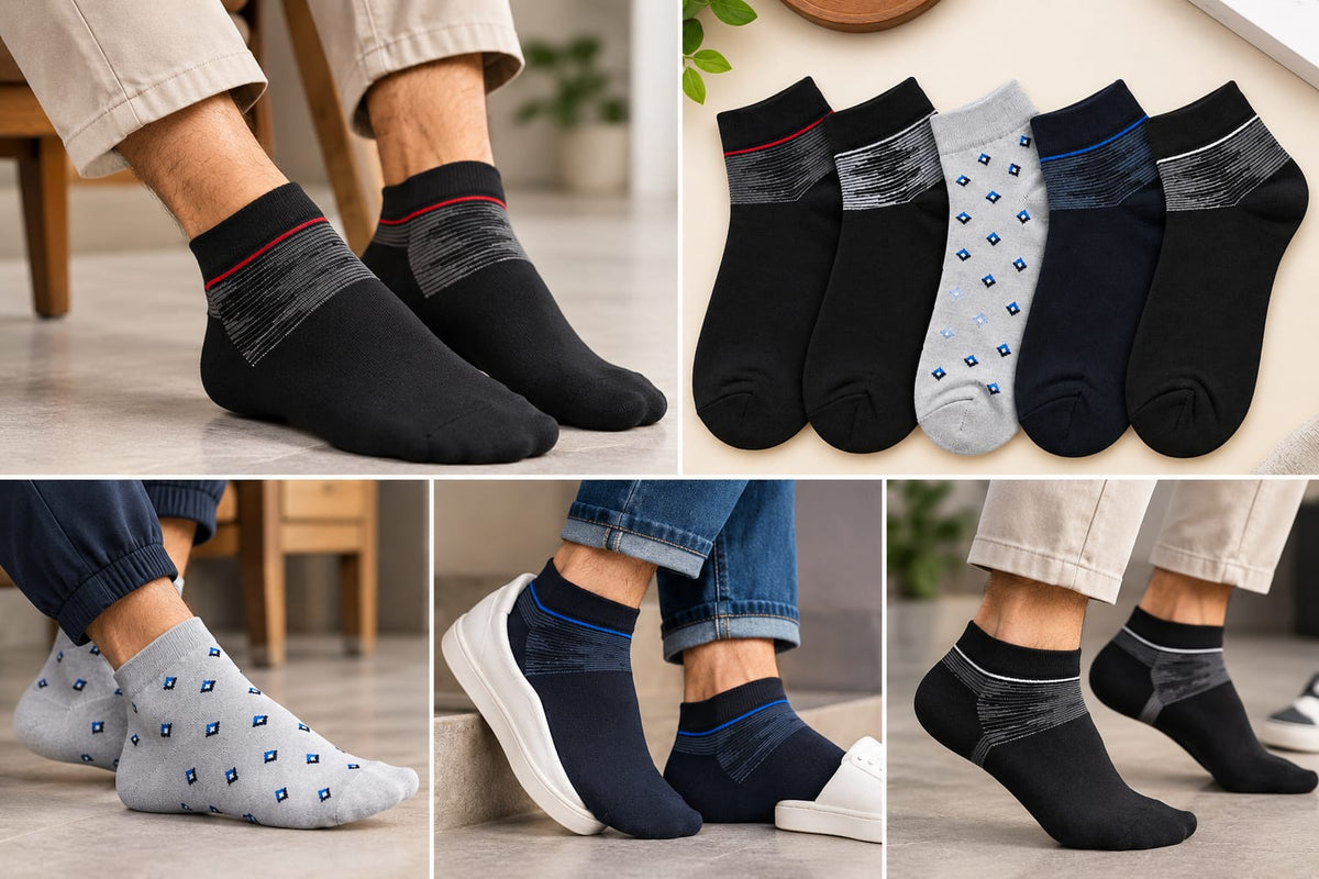 Men’s Ankle Length Cotton Socks - classic Pack of 5