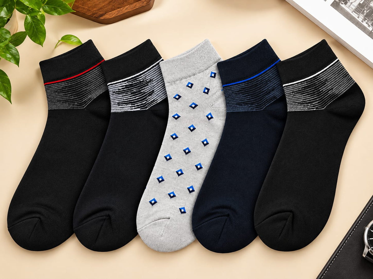 Men’s Ankle Length Cotton Socks - classic Pack of 5