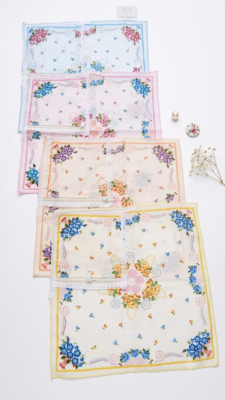 Premium 100% Cotton Women's Handkerchief with Secure Zipper Pocket