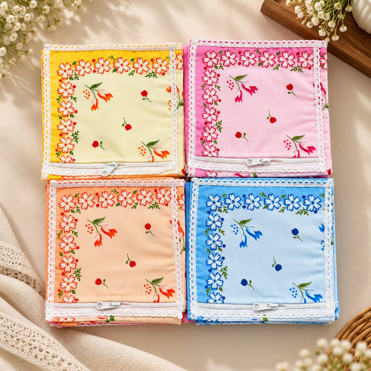 Premium 100% Cotton Women's Handkerchief with Secure Zipper Pocket