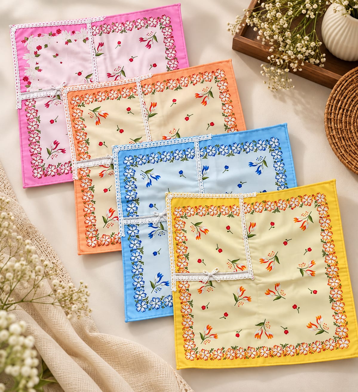 Premium 100% Cotton Women's Handkerchief with Secure Zipper Pocket