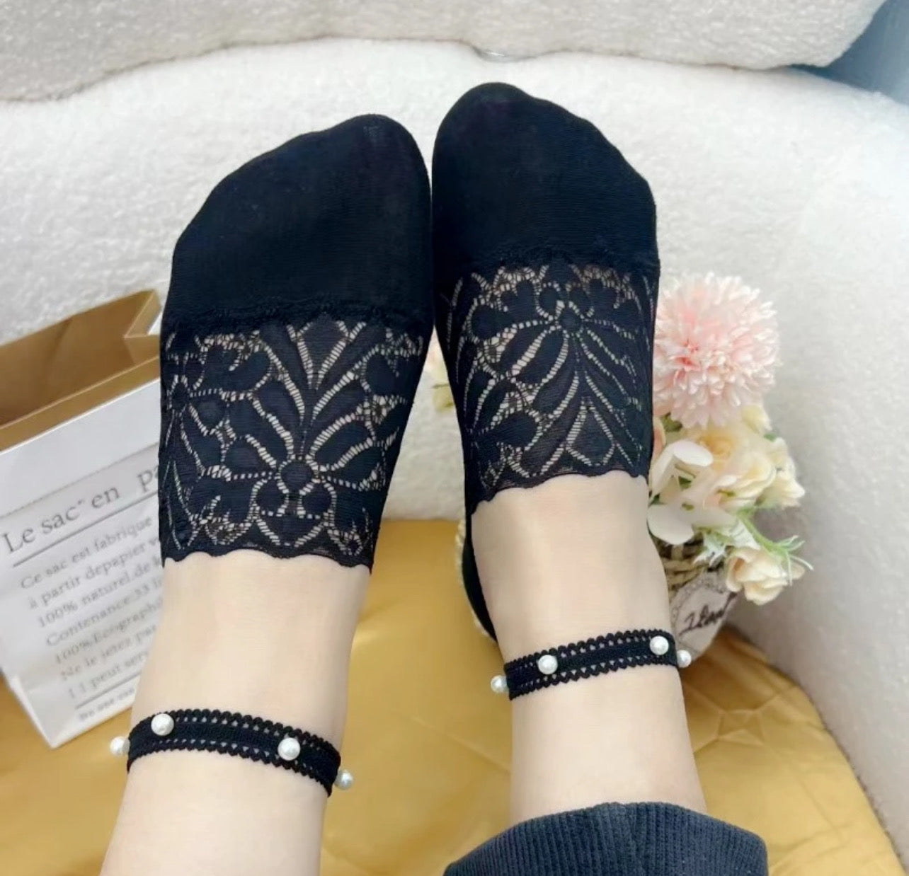 Lacey Designer socks for heels and bellies | 4 Colors | Pack of 4 pairs