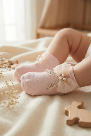 Princess Bow- organic cotton baby socks Mikado
