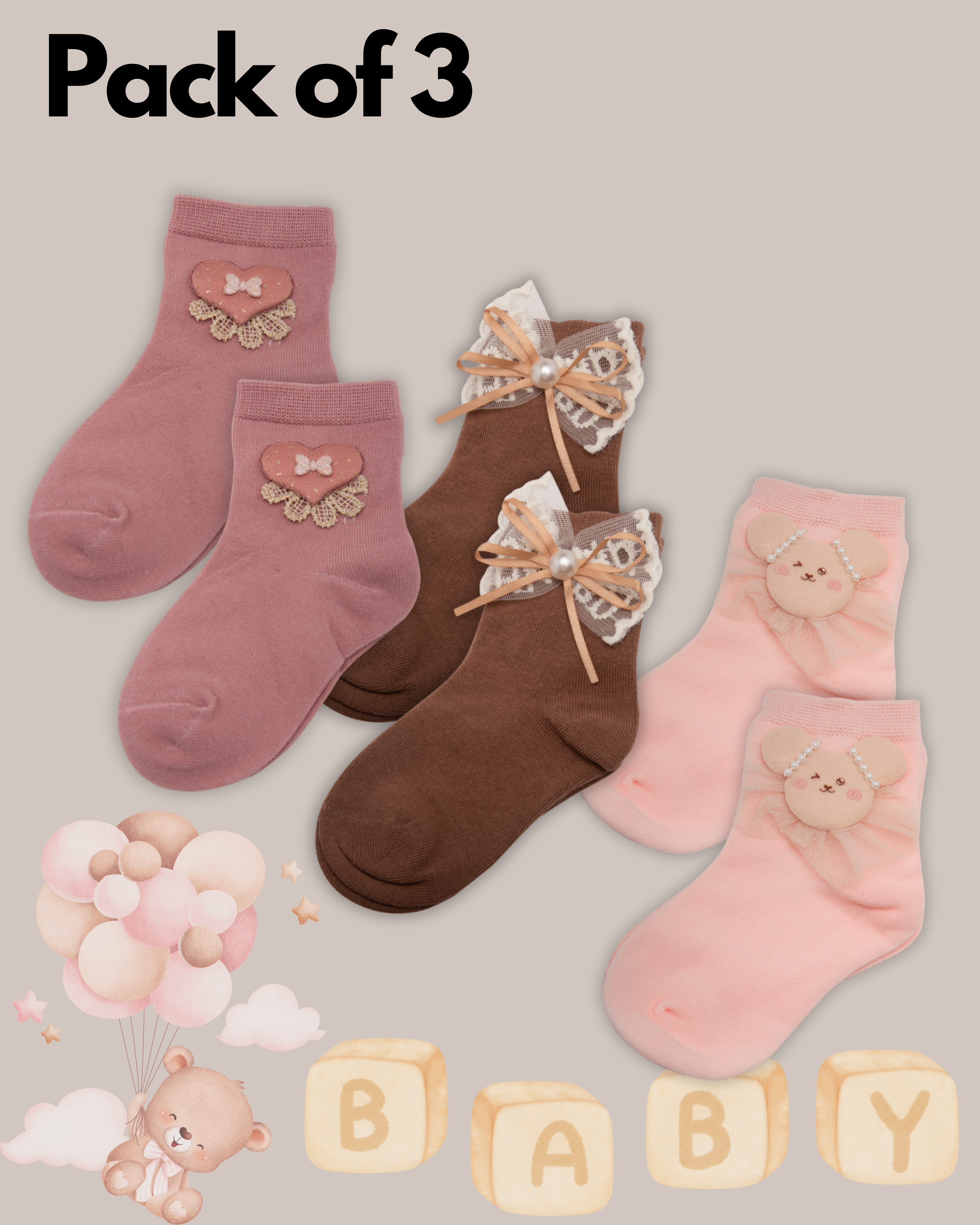 Cute Baby socks (3 pairs) Suitable for all seasons