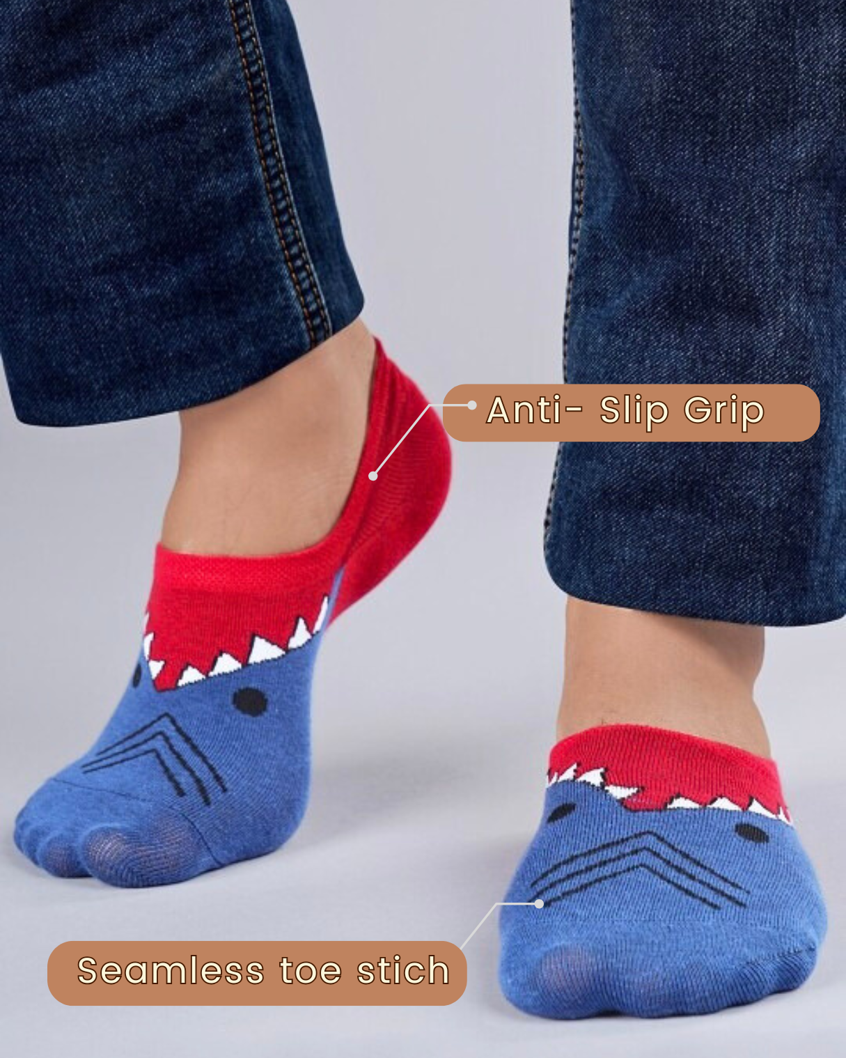 Blue Dino No-Show Socks