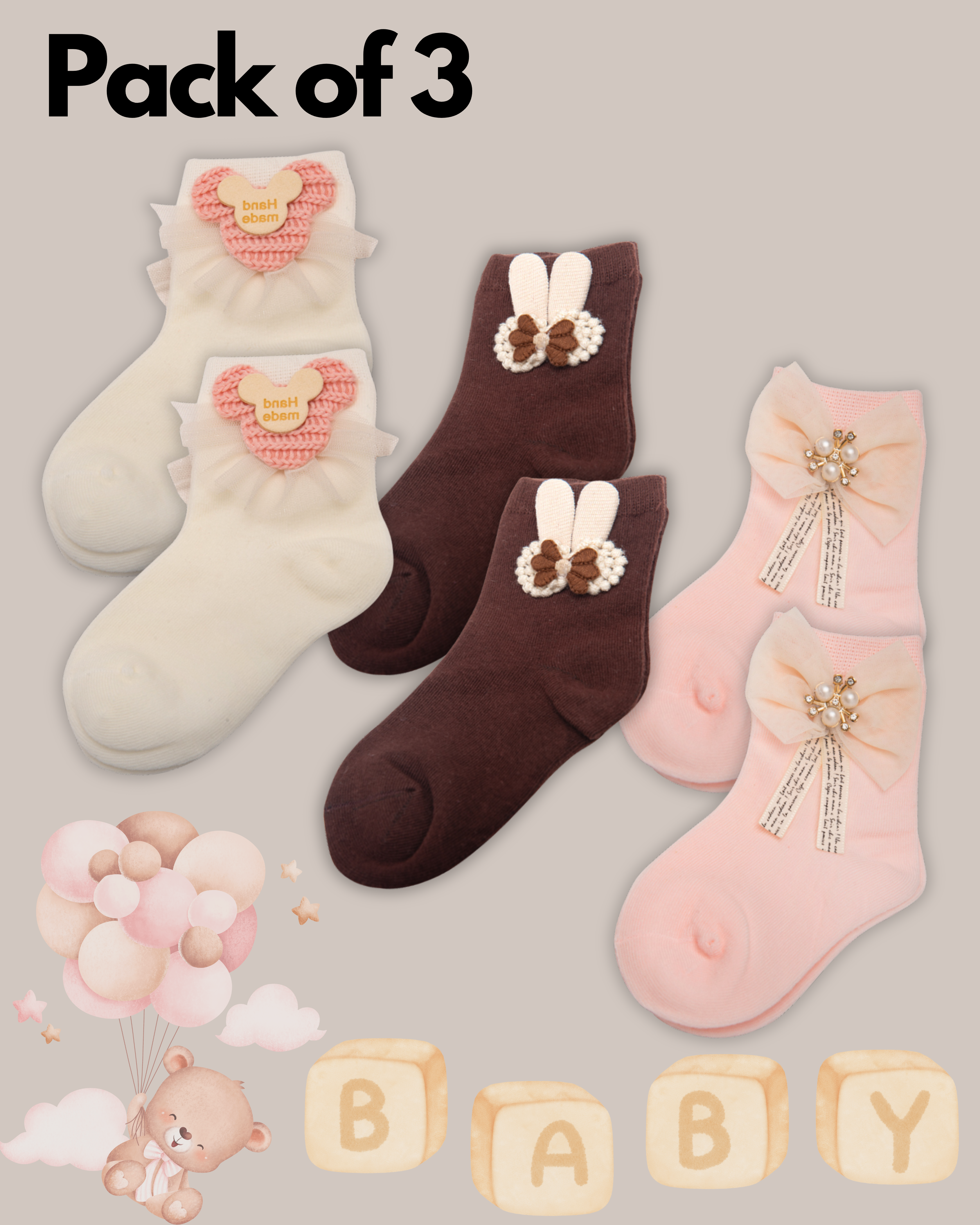 Pretty Baby socks (3 pairs) Suitable for all seasons