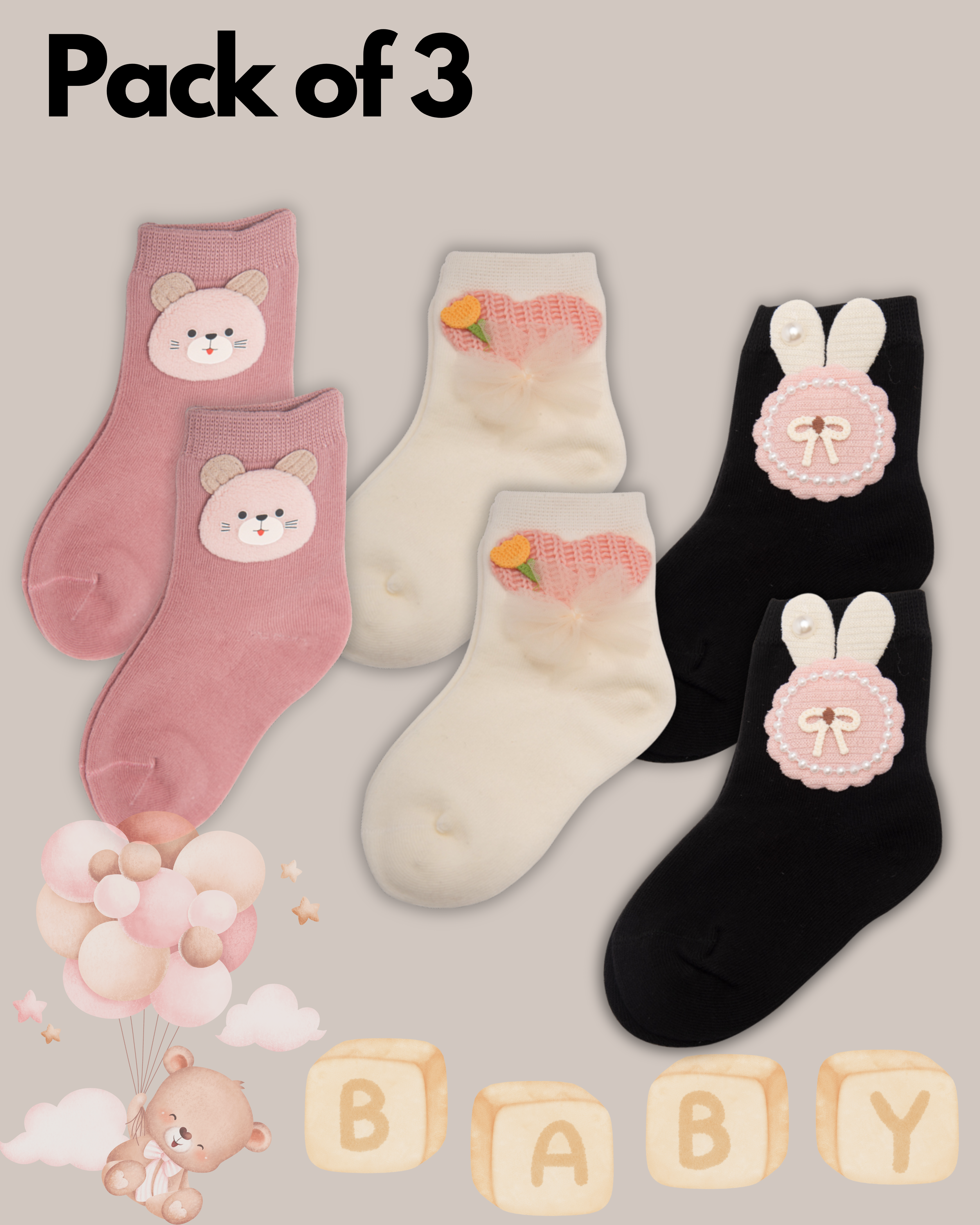 Baby socks (3 pairs) Suitable for all seasons