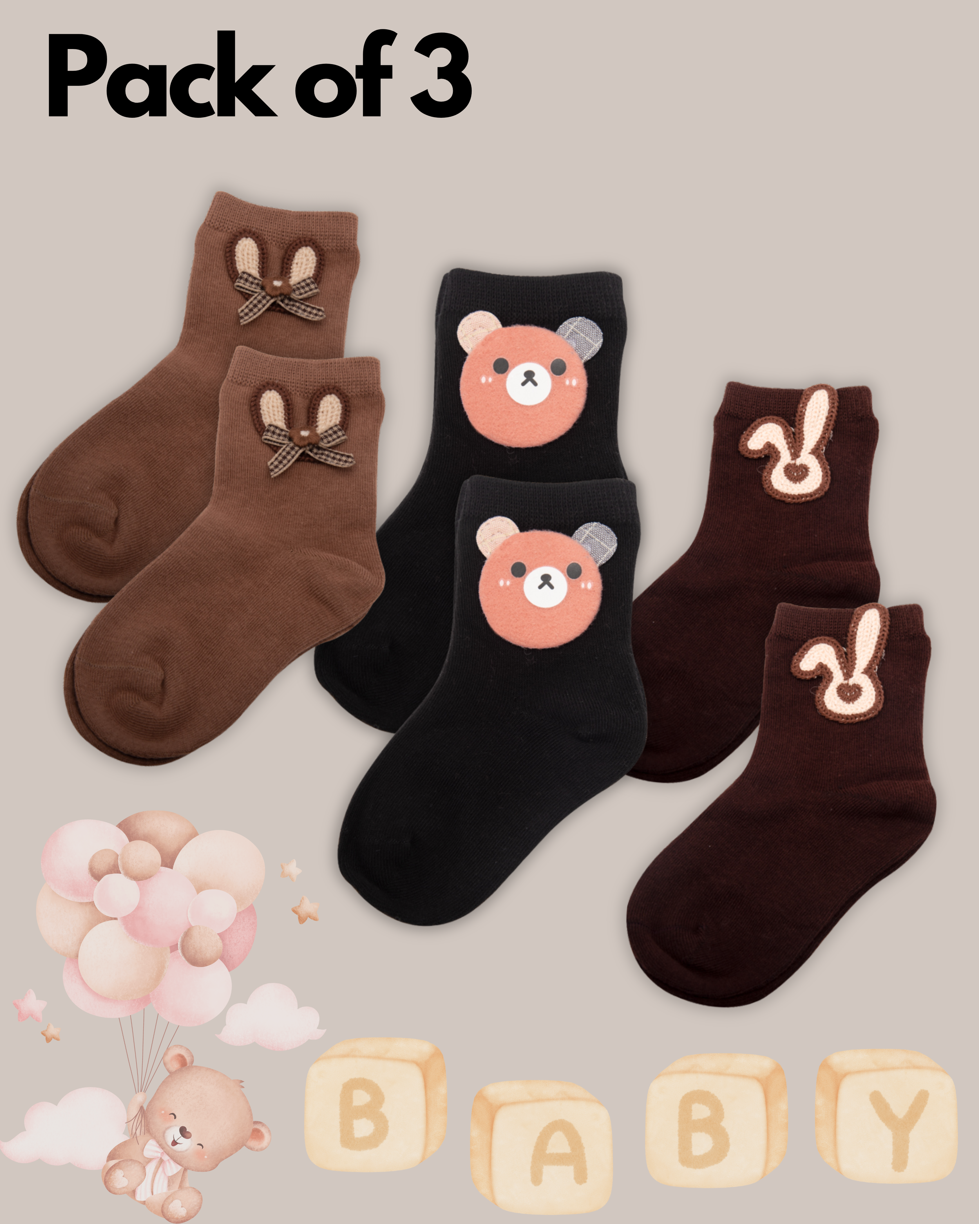 Teddy Baby socks (3 pairs) Suitable for all seasons