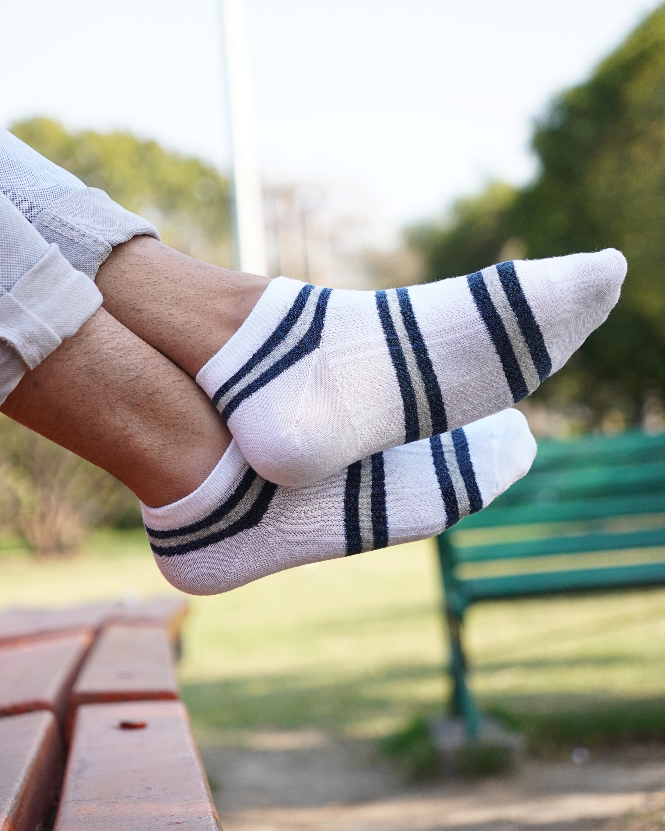 Dual Stripped Cotton Ankle Socks