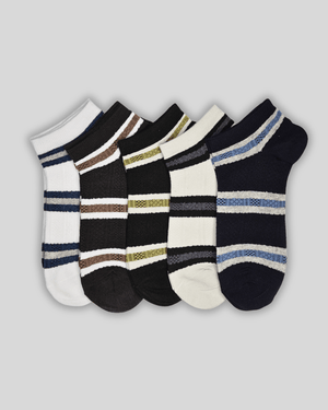 Dual Stripped Cotton Ankle Socks - Mikado