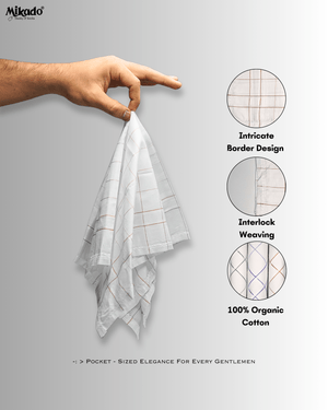 White Classic Check 100% Cotton Hanky - Mikado