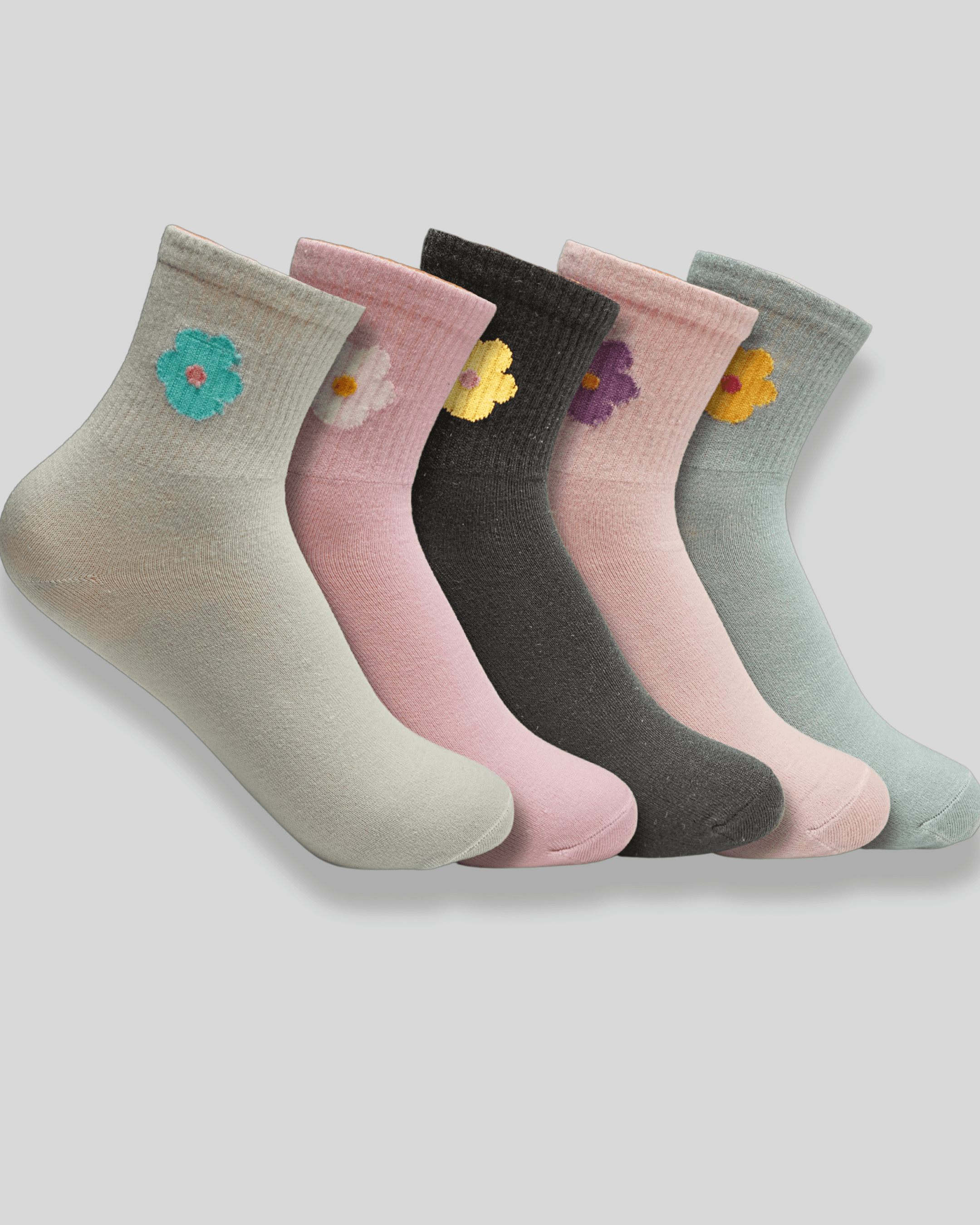 Single Flower Cotton Crew Socks - Mikado