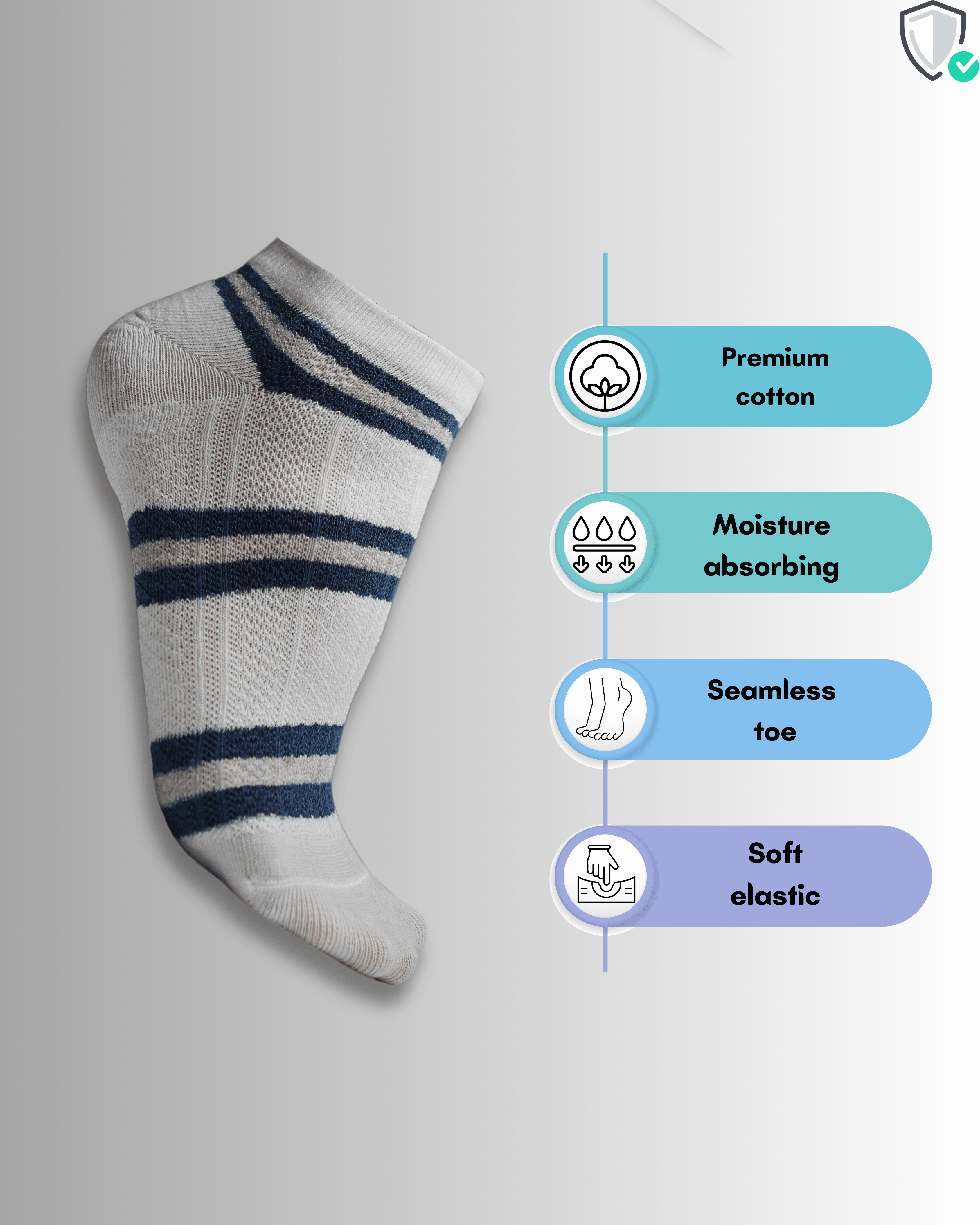 Dual Stripped Cotton Ankle Socks - Mikado