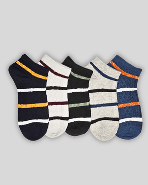 Triple Stripped Cotton Ankle Socks For Men - Mikado