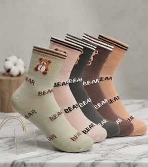 Bear Ribbed Cotton Crew Socks (5 PAIRS) Mikado