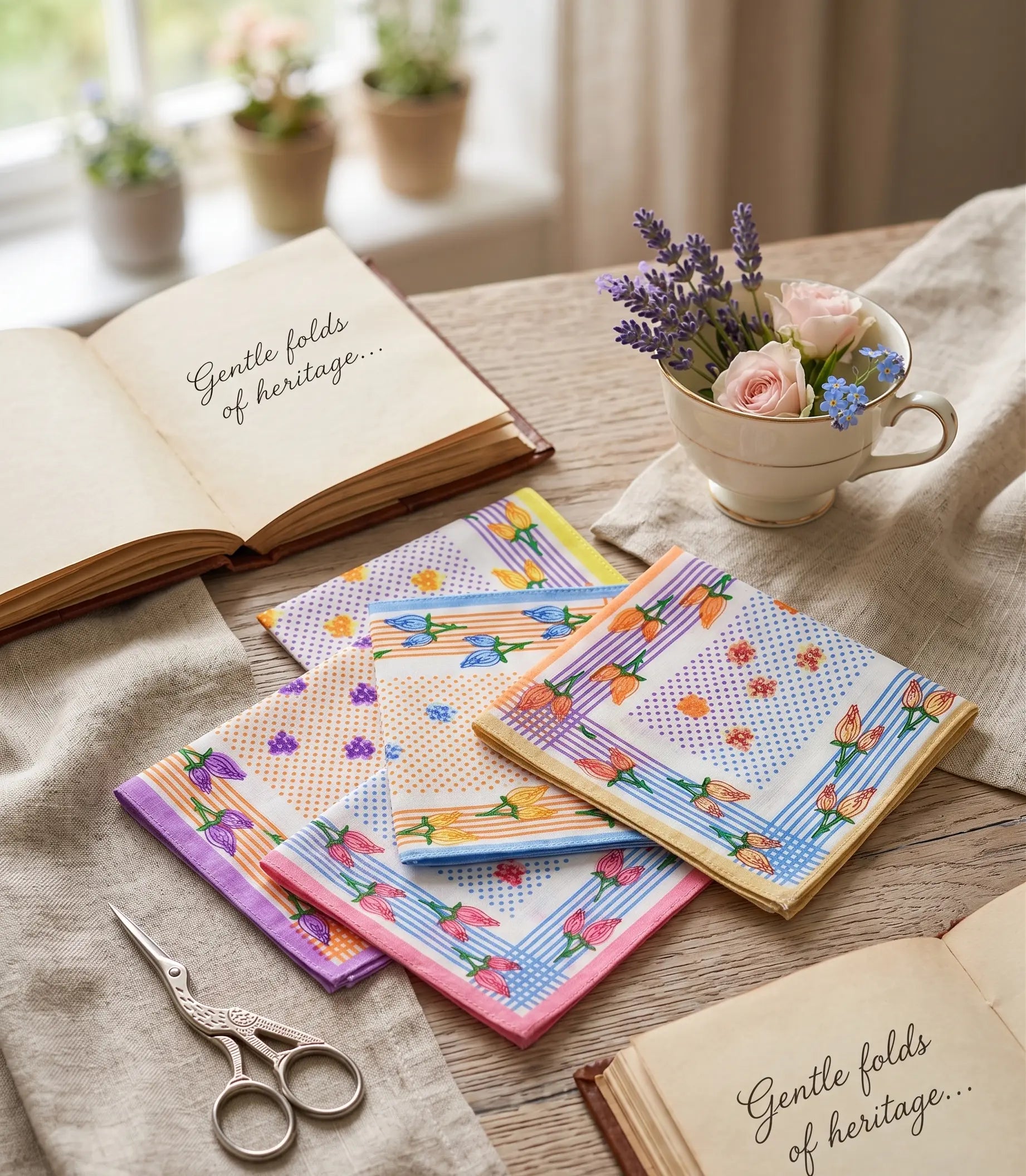 Polka Bloom multicolor cotton handkerchief Mikado