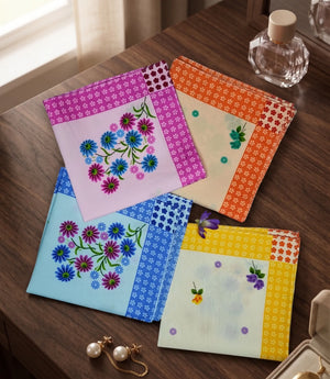 Flower Edged Cotton mix Hanky For Women Mikado
