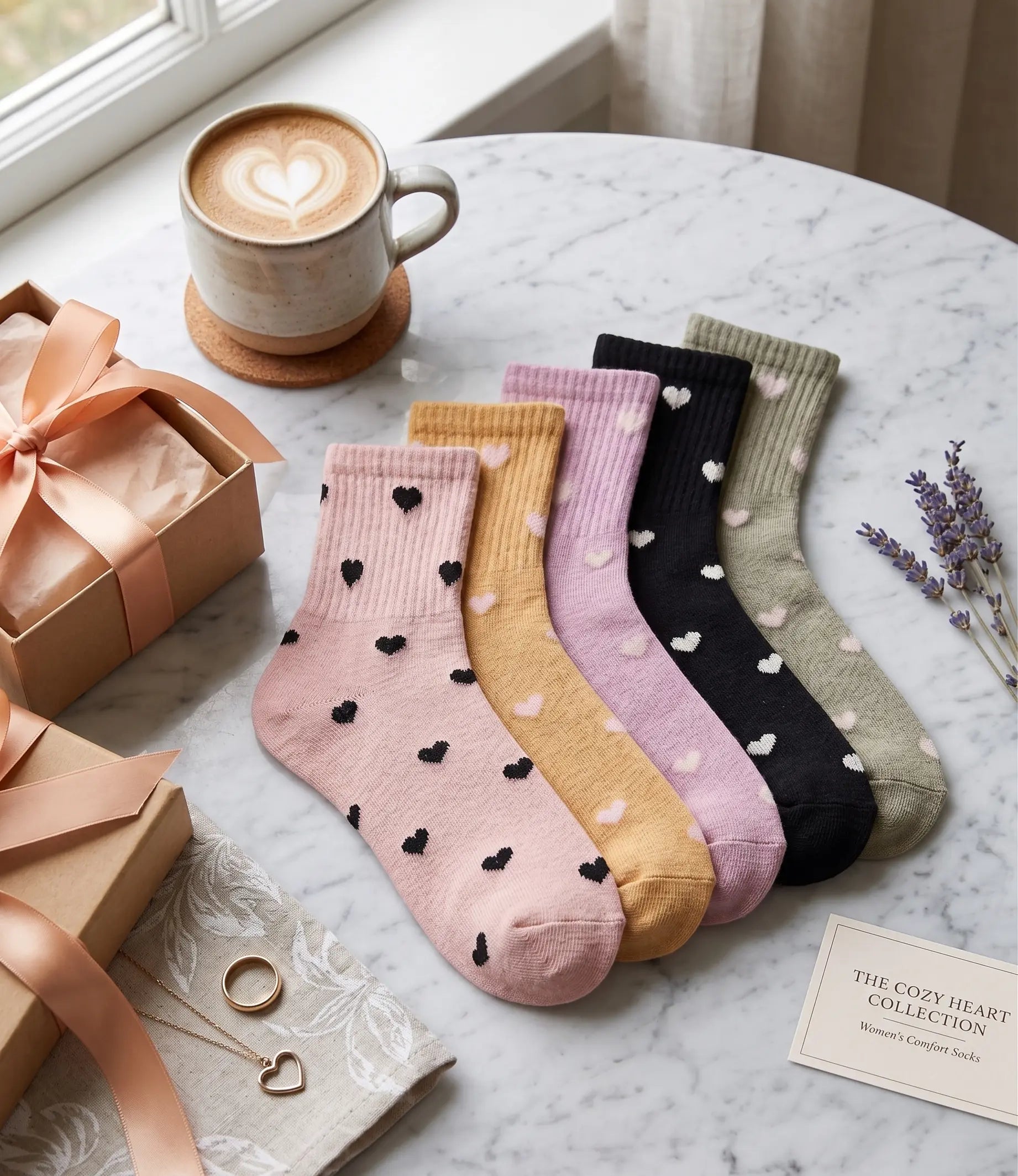 Pretty Hearts Cotton Crew Socks Mikado