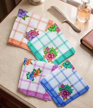 Flora Garden 100% Pure Cotton Full size Hanky (Mix designs as shown in video) Mikado