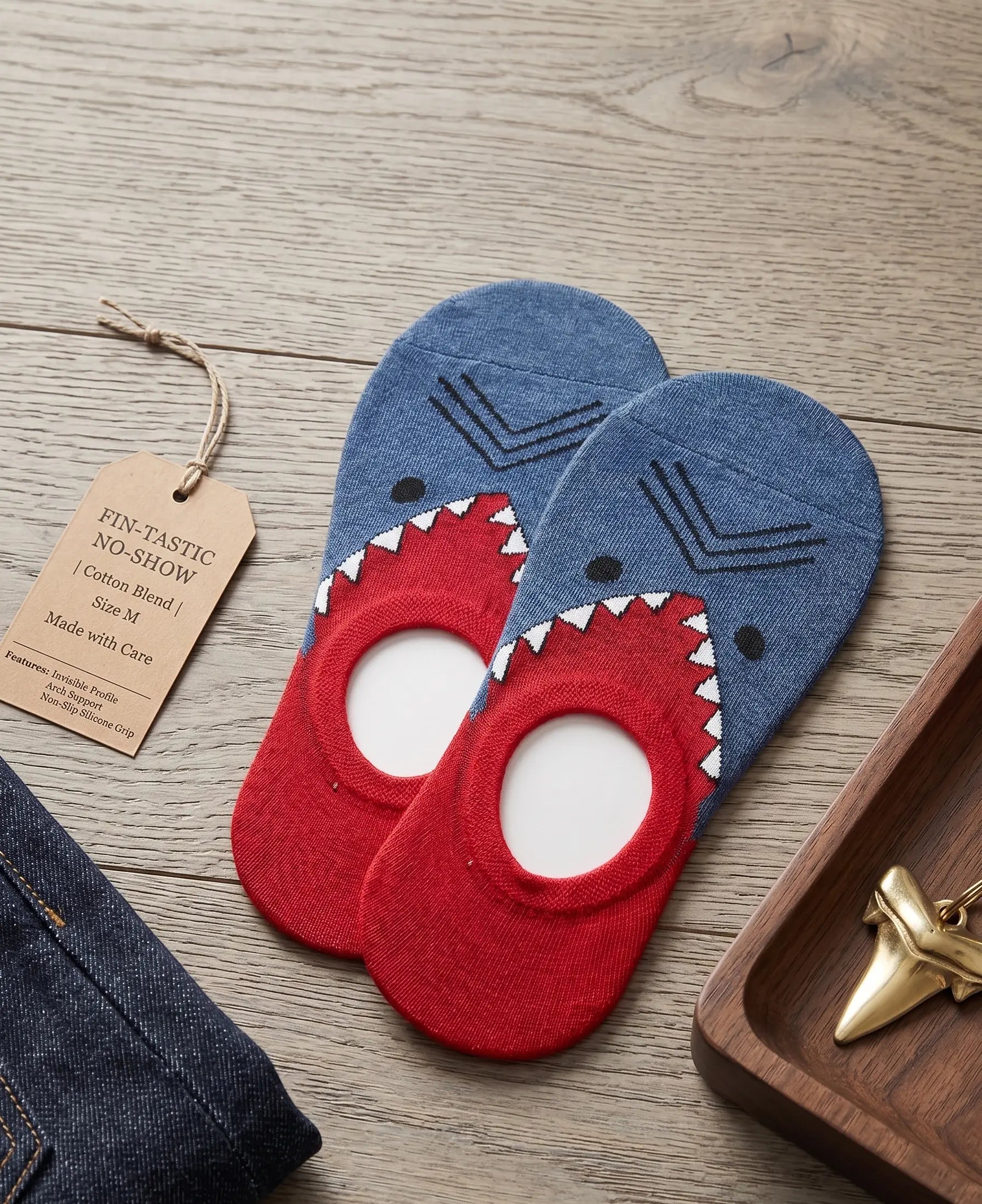 Blue Dino No-Show Socks Mikado