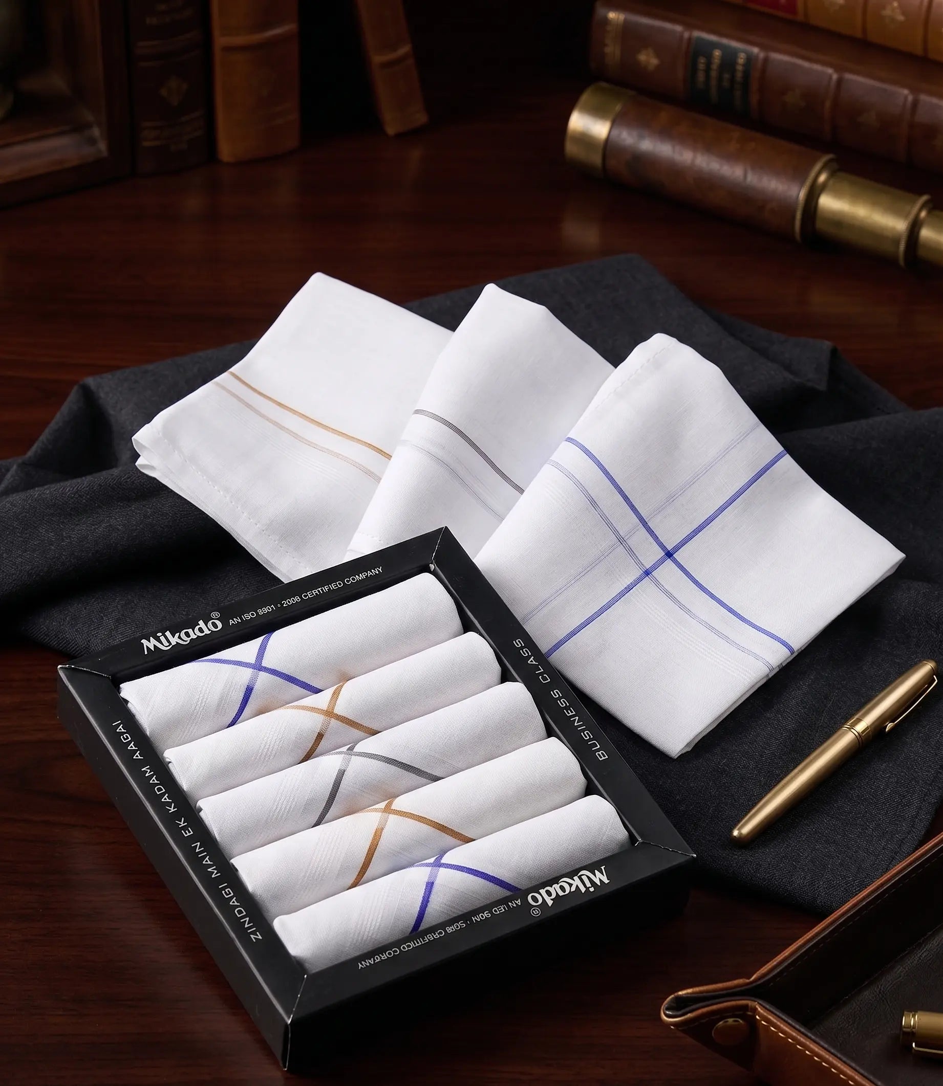 Classic white Stripe 100% Cotton Hanky Mikado