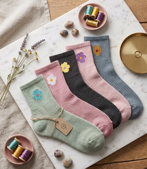 Single Flower Cotton Crew Socks Mikado