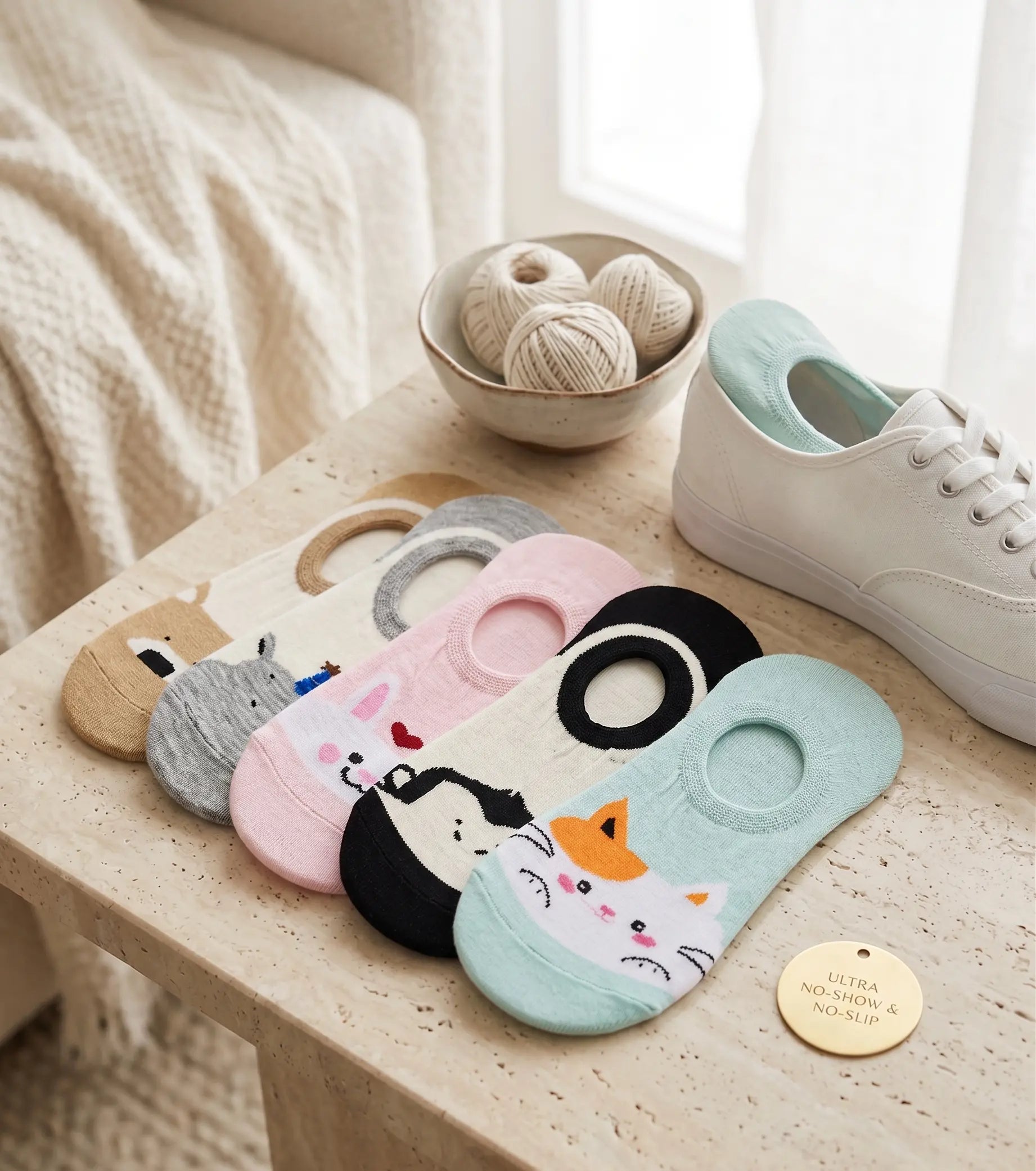 Cute Cotton animal print no-show socks Mikado