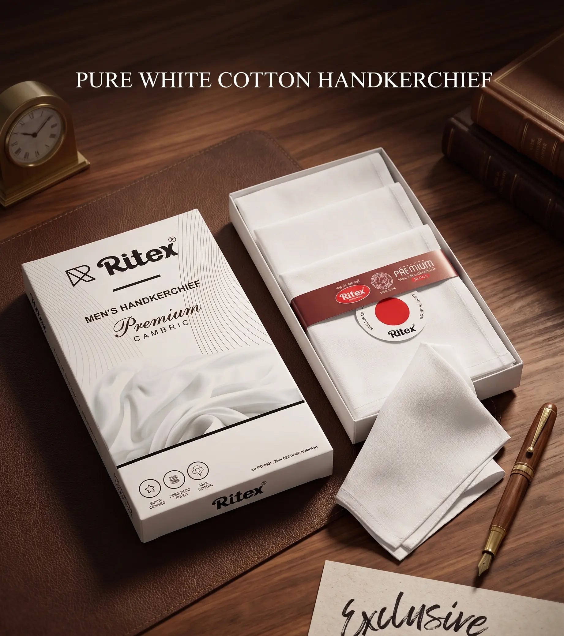 100% Cotton Hanky (Exclusive Collection) Full size (48X48cm) CAMBRIC 10pcs Mikado