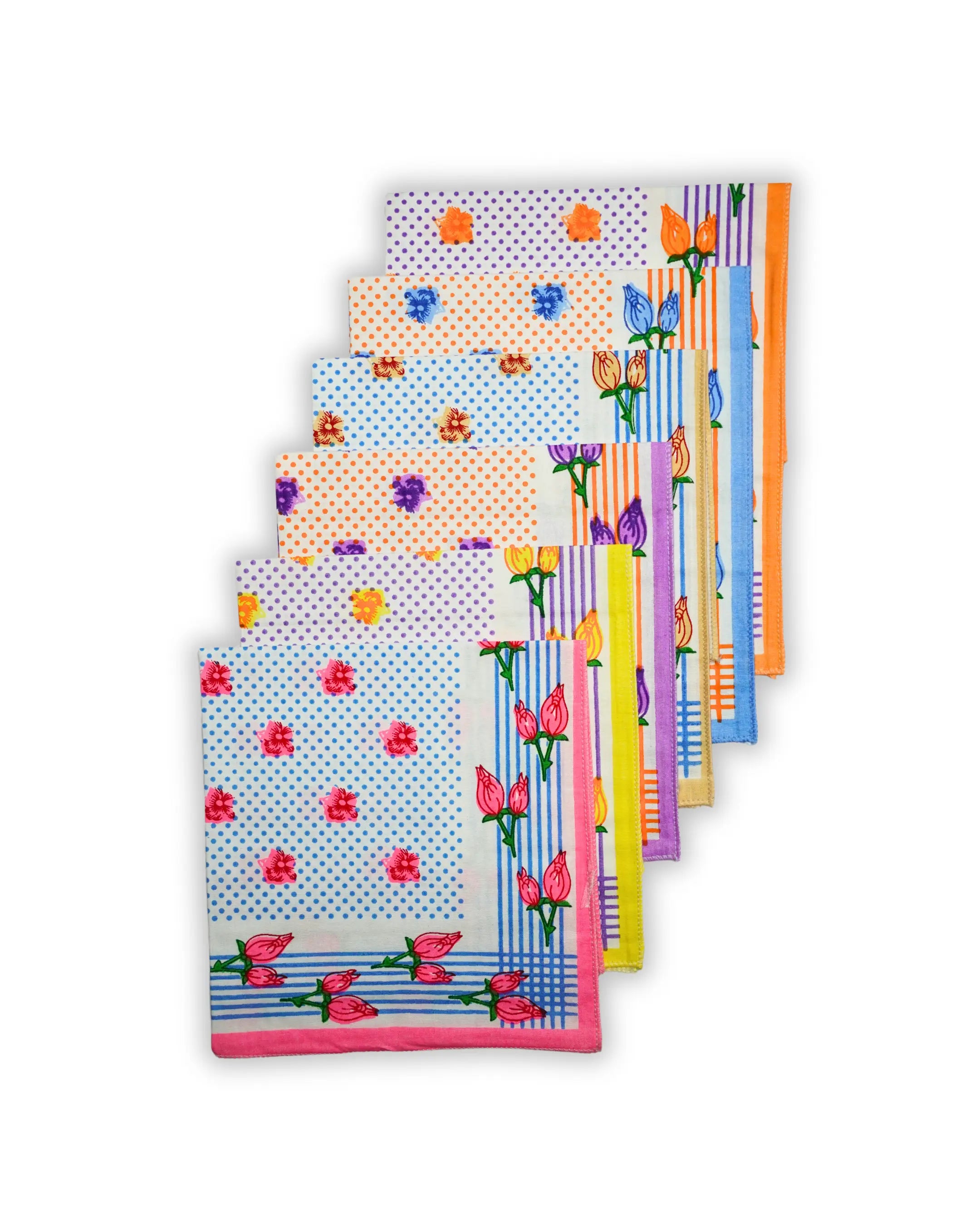 Polka Bloom multicolor cotton handkerchief Mikado