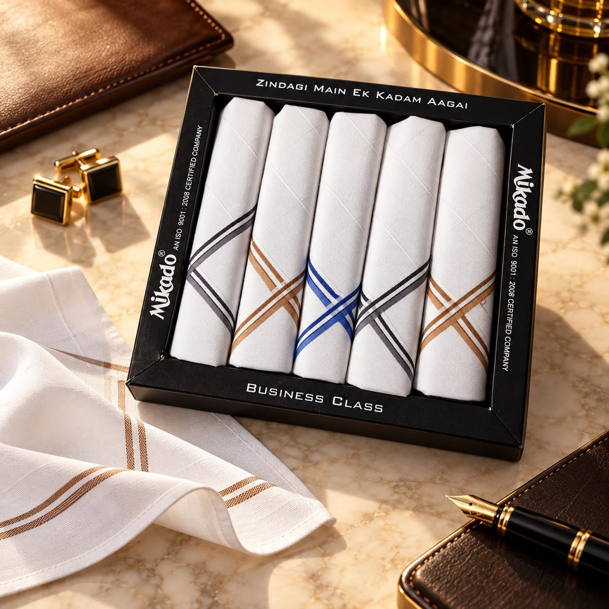 Classic white Stripe 100% cotton white handkerchief