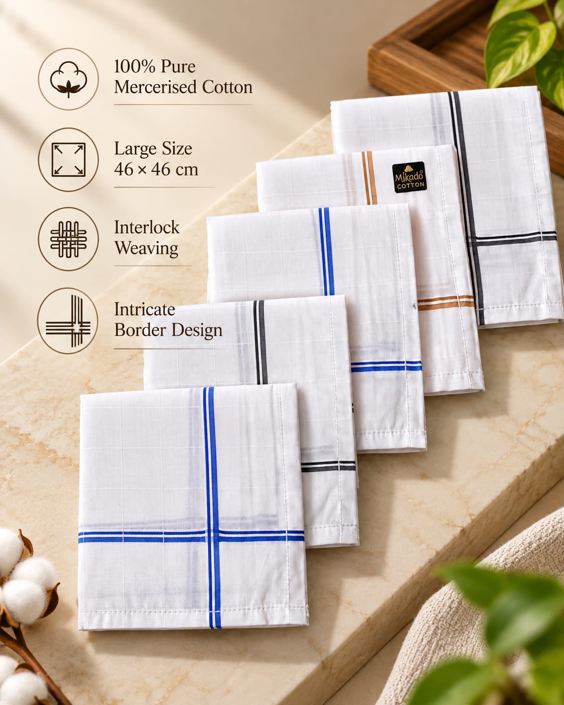 Classic white Stripe 100% cotton white handkerchief