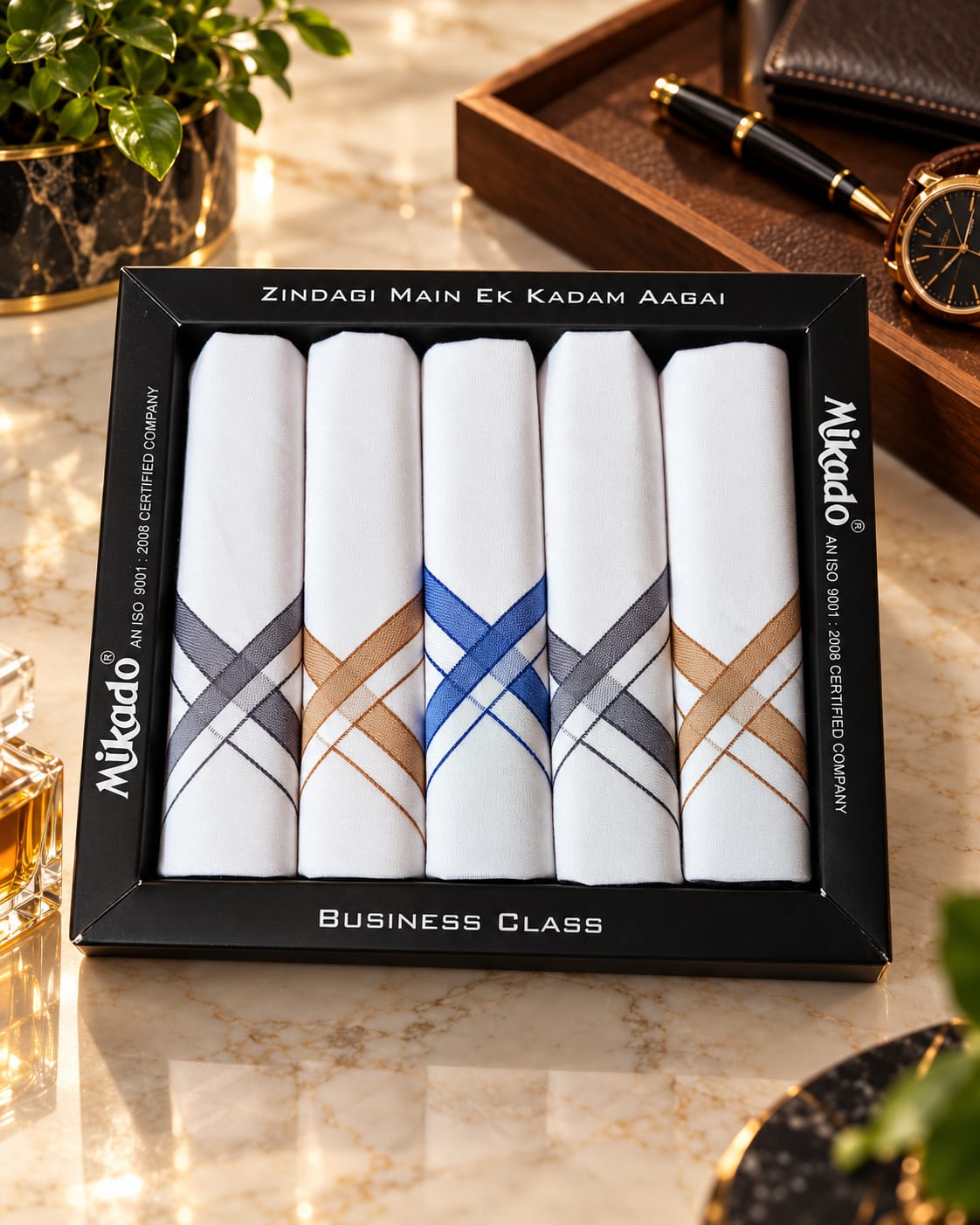 Classic border white cotton handkerchief men